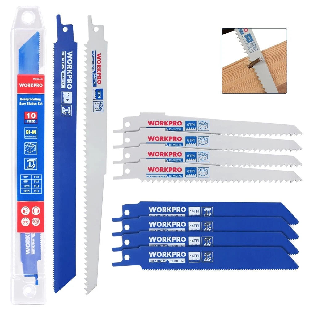 Workpro 10-piece Reciprocating Saw Blade Set For Metal/nailed Wood