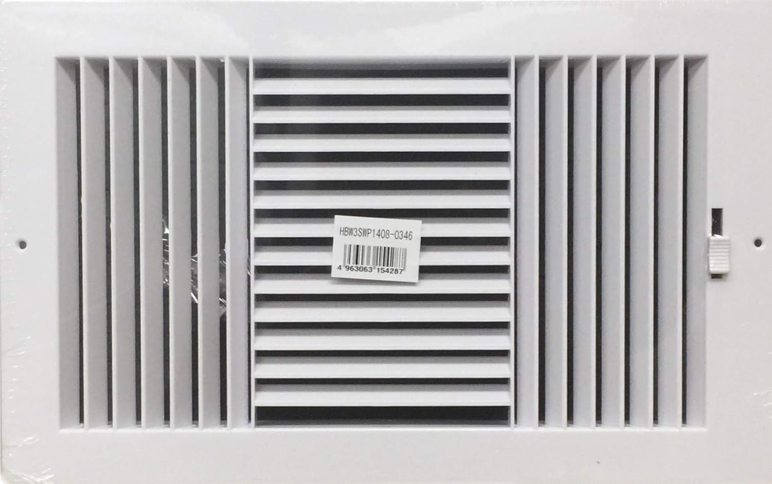 Three-Way Plastic Side Wall/ceiling Register in White 14"w X 8"h for