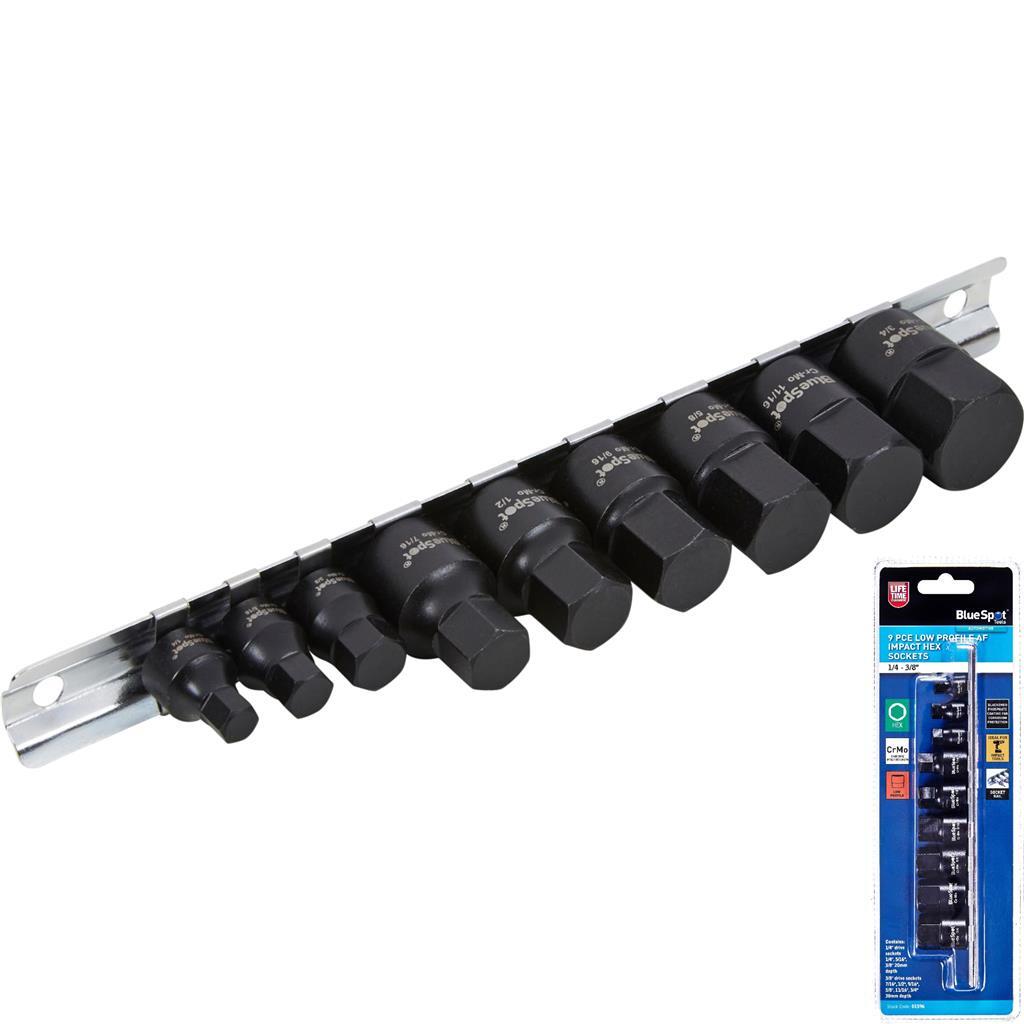 Blue Spot 9pc Low Profile AF Impact Hex Socket Set 1/4" & 3/8" Drive by Blue Spot