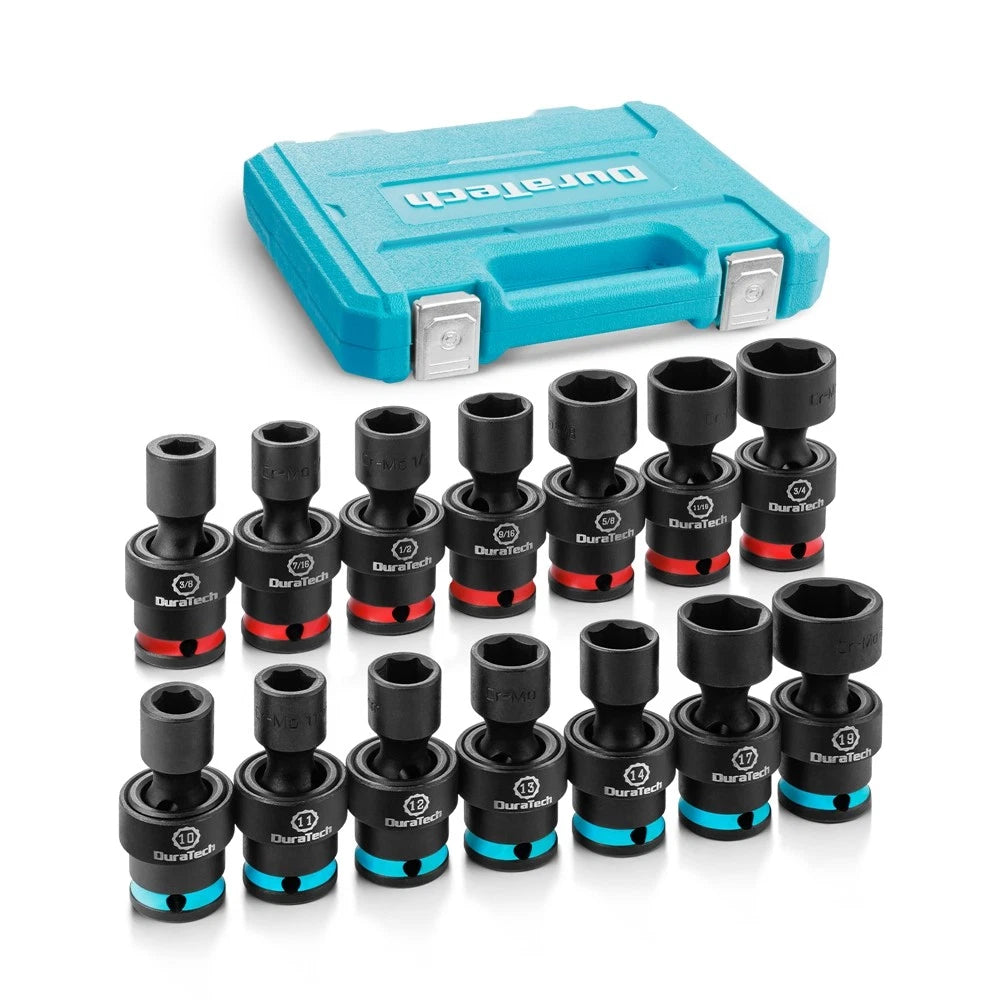 Duratech 3/8" Universal Impact Swivel Socket Set Shallow Sae Metric
