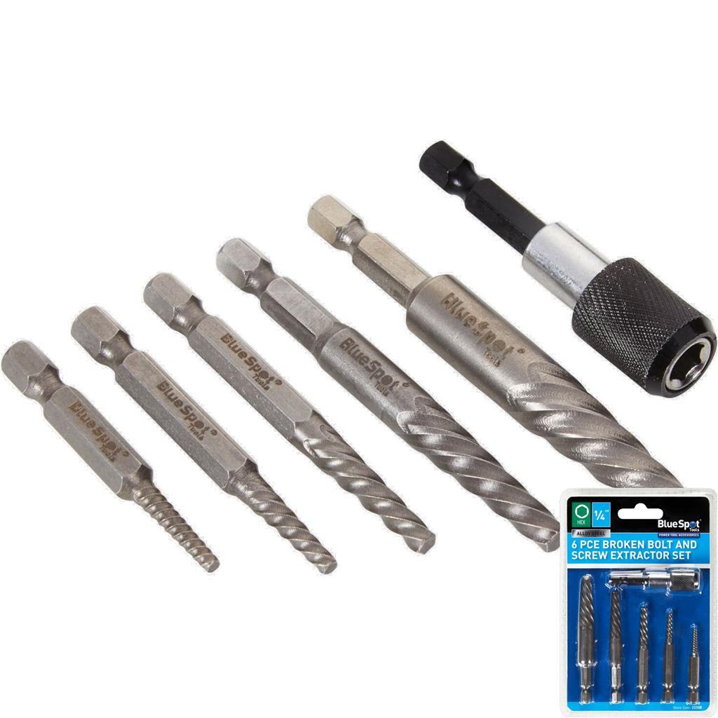 BlueSpot 6pc Screw Bolt Extractor Drill Bits Set by BlueSpot