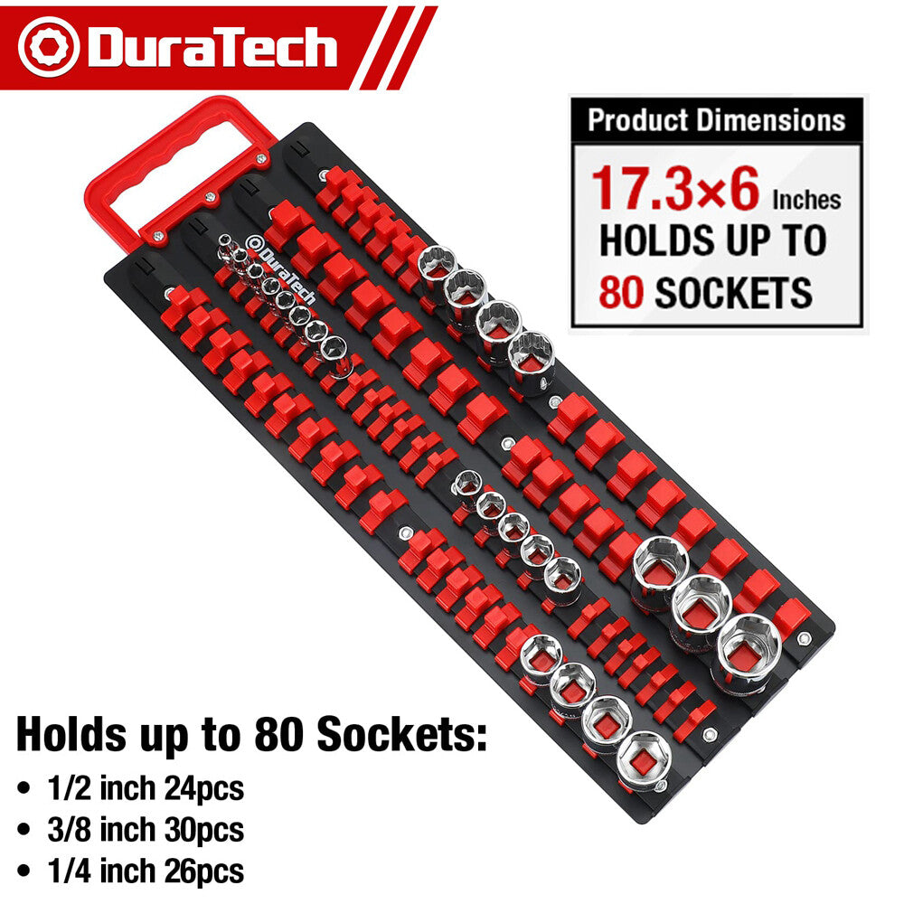 DURATECH 80PC Socket Organizer Holder 1/2" 1/4" 3/8" Drive Socket