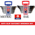 8-piece Flex Head Ratcheting Wrench Set SAE/Metric Anti-slip with Rack Organizer