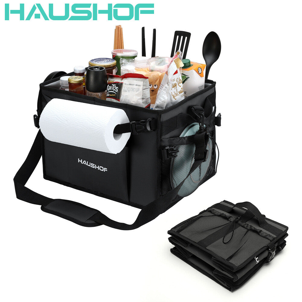 Haushof Picnic Caddy and Large Grill Condiment Pocket Foldable Bbq