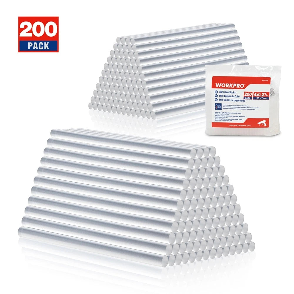 Workpro 200-pack Mini Size Hot Glue Sticks 0.27x4" Compatible With