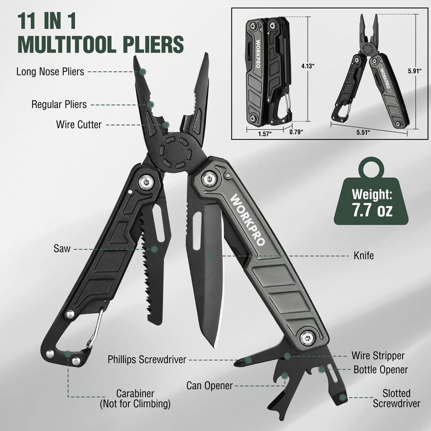 Workpro Multitool-11 In 1 Multitool Pliers Folding Edc Multi Knife