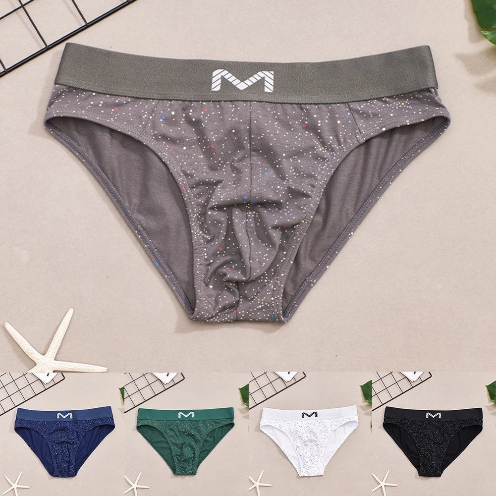 Men Briefs Printed Soft Polyester Spandex Mid Rise Bulge Pouch