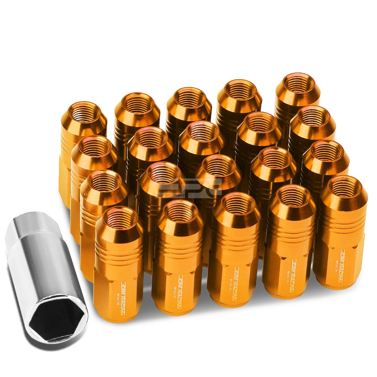 Close End M12x1.25 50mm Tall 20mm Od Orange Aluminum Jdm Lug