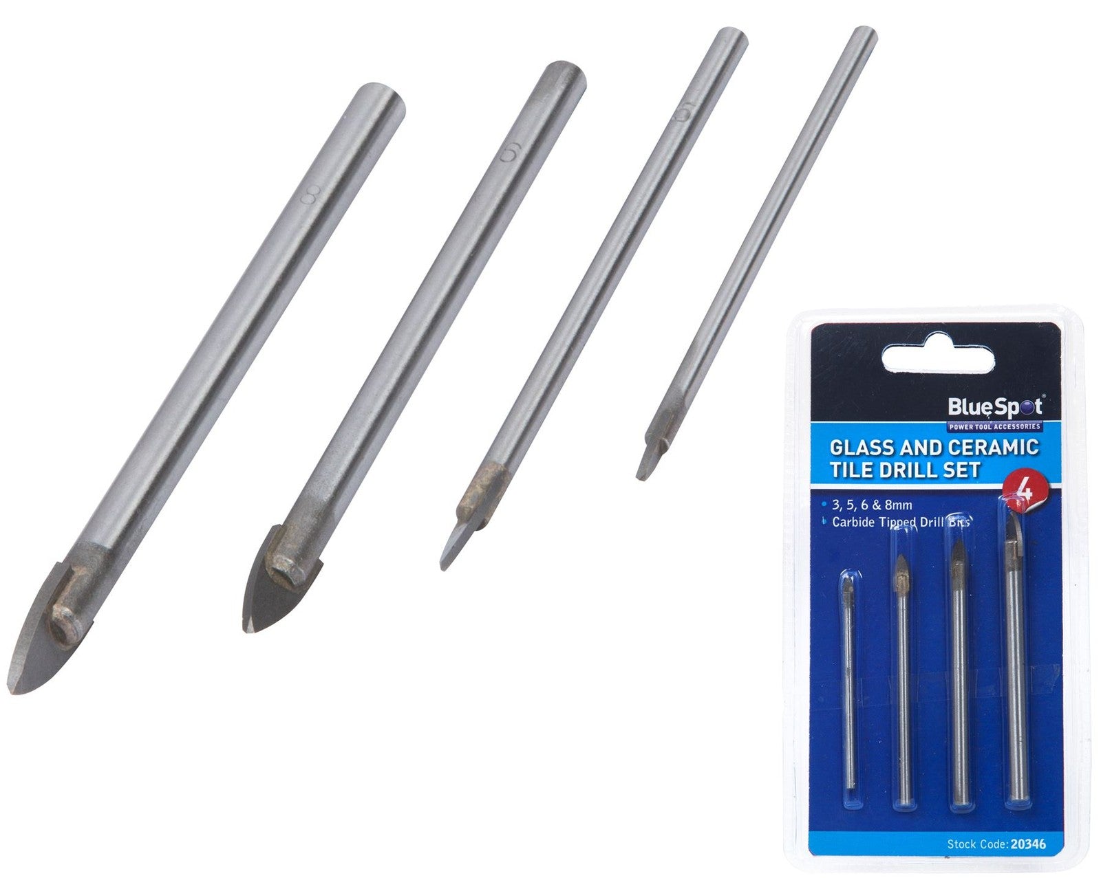 Bluespot 4pc Ceramic Tile Glass Mirror Drill Bit Set by Bluespot