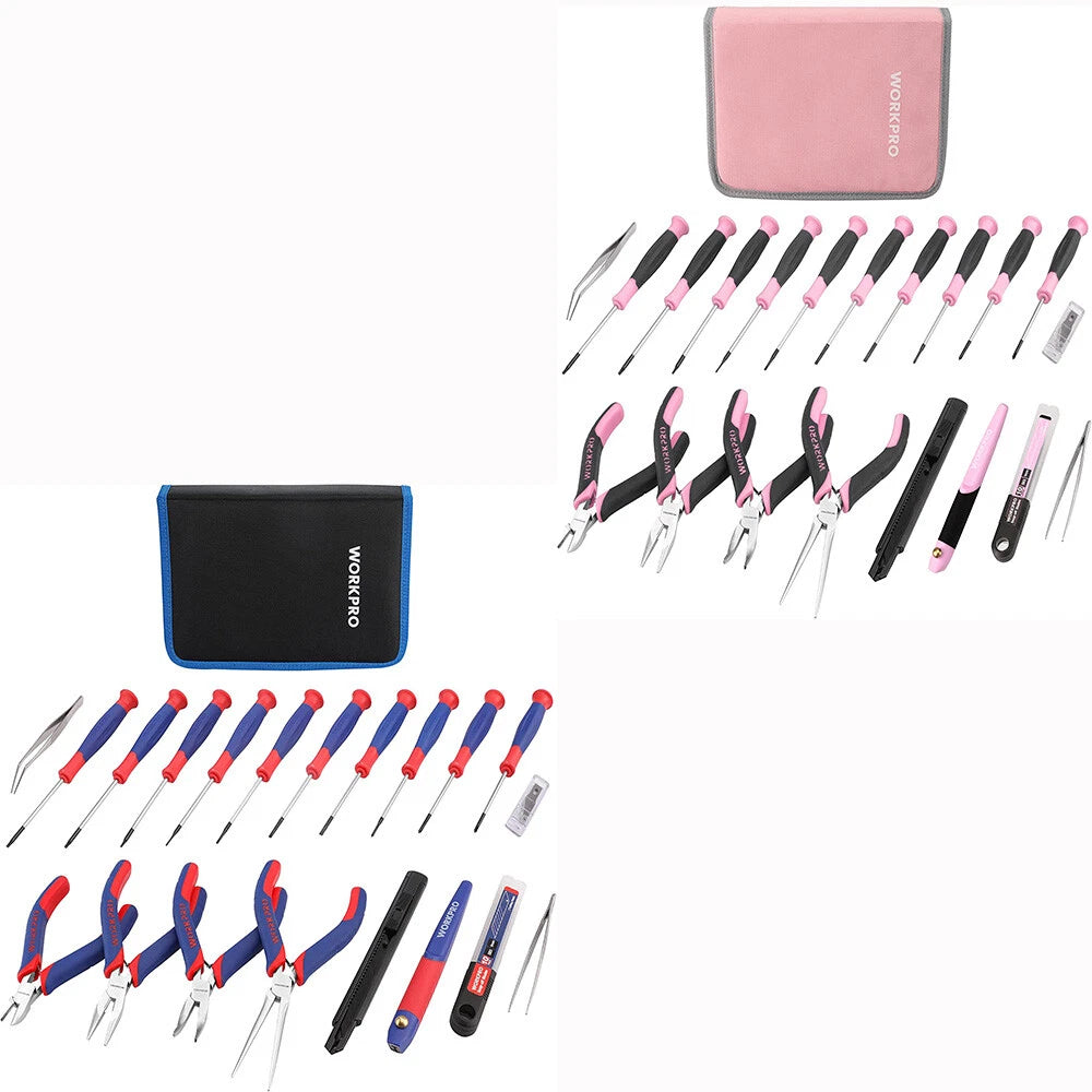 Workpro Precision Repair Tool Set With Pouch Blue/pink Pliers Set