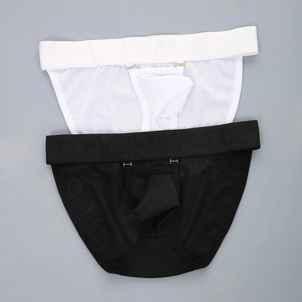 Men Underwear Briefs With Metal Buckle Mesh Fabric And Independent