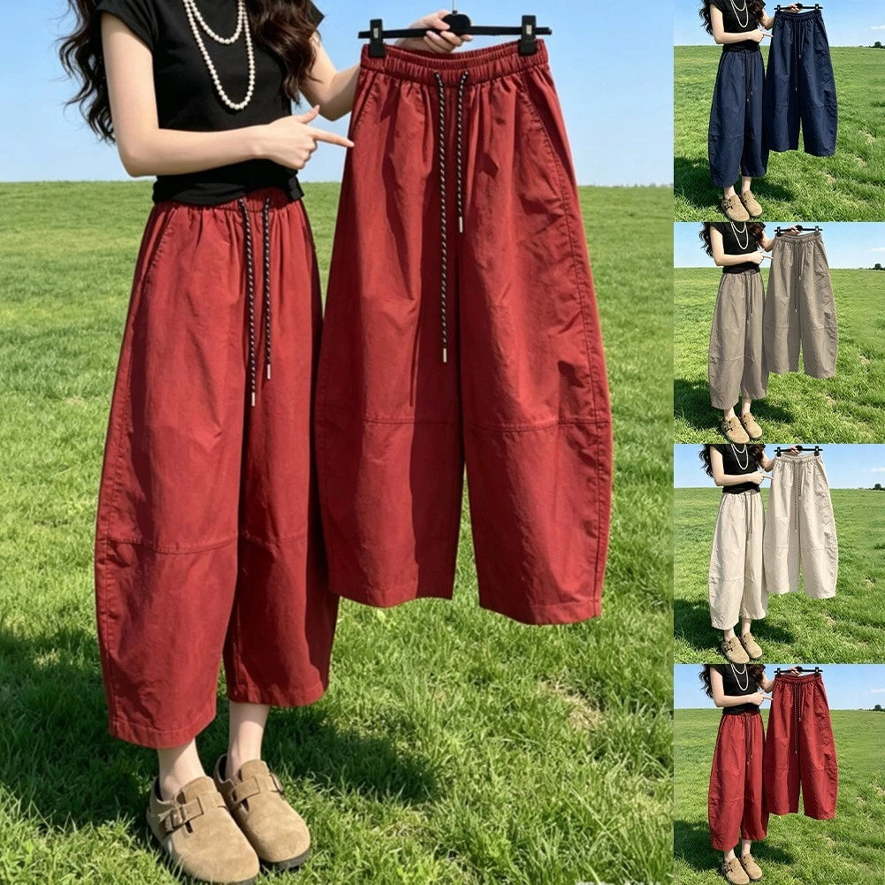 Style Women Wide Leg Pants Casual Straight Pants High Elastic Fabric