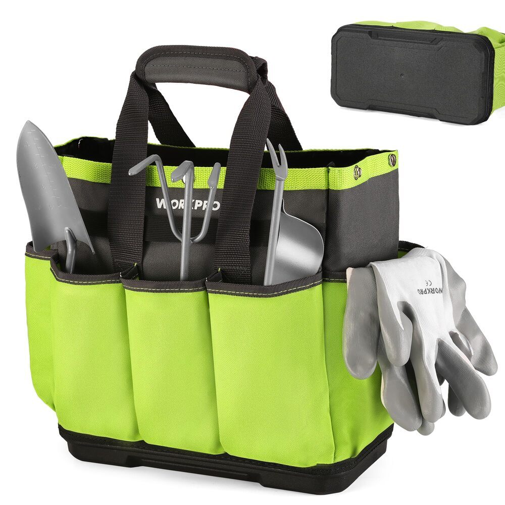 WORKPRO Garden Tool Bag Waterproof Base 8 Pockets Heavy Duty Oxford