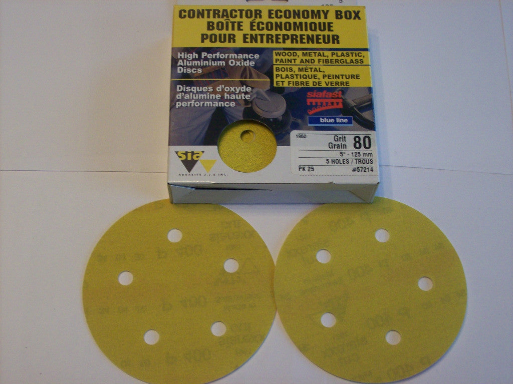 25 SIAFAST 5" Hook & Loop Sanding Discs 80 Grit by SIAFAST