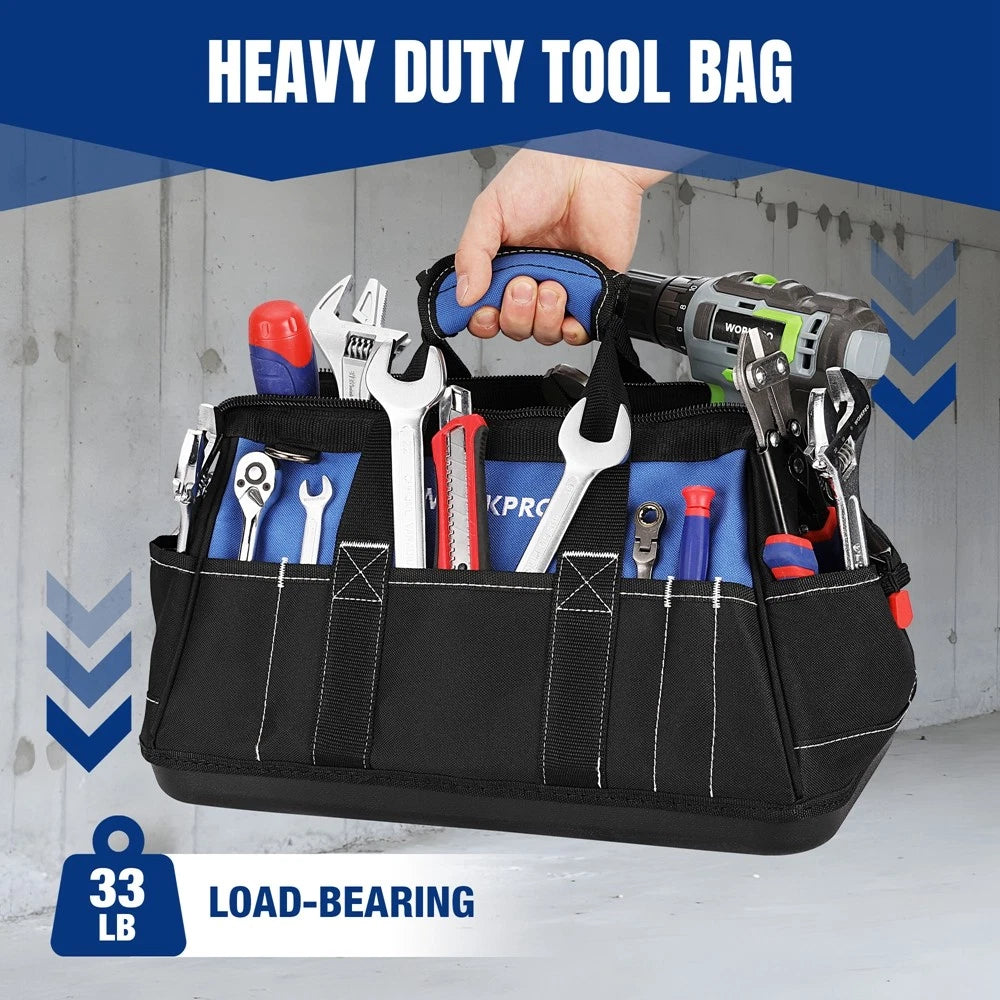 WORKPRO 16-inch Wide Mouth Tool Storage Bag 22 Pockets w/Water Proof Molded Base