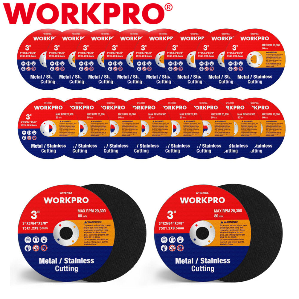 Workpro 20-Pack Cut-Off Wheels 3 X 3/8-Inch Metal&stainless Steel