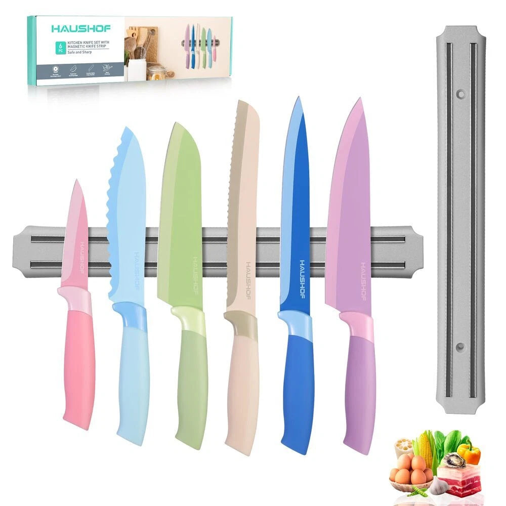 Haushof Kitchen Knife Set W/magnetic Knife Strip Stainless Steel Chef