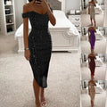 Women Sequined Off Shoulder Evening Dress Prom Gown Party Wear