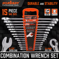 15PC Combination Spanner Wrench Set 1/4" - 1" Sae 12 Point