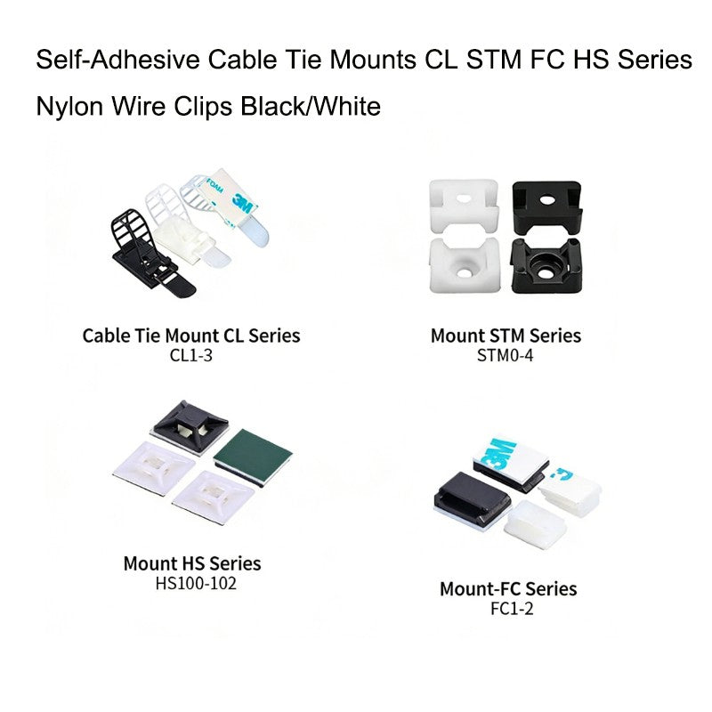 Self-Adhesive Cable Tie Mounts Nylon Clips Black/White