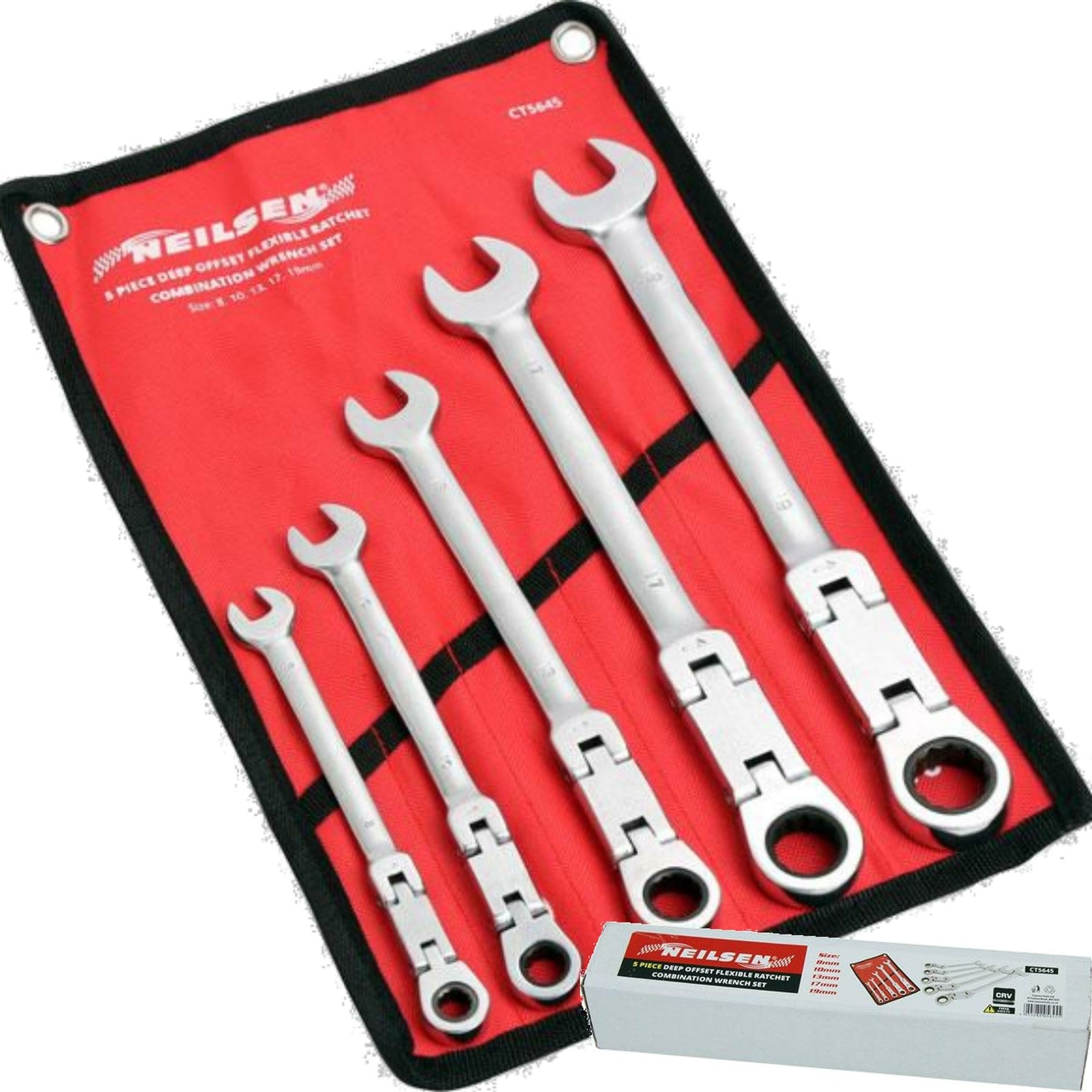Neilsen 5pc Ratchet Combination Wrench Set