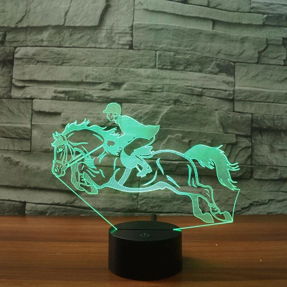 3d Illusion Night Light English Horse Riding Usb 7 Color Touch Change