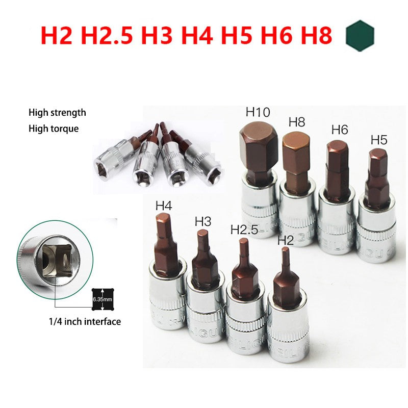Impact Allen Key Socket Set 1/4" Drive, H2 to H8
