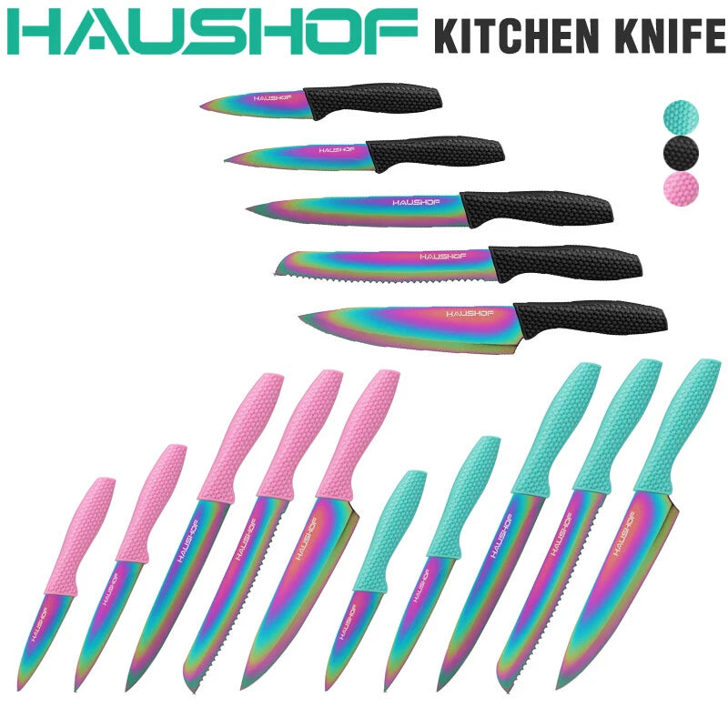 Haushof Kitchen Knife Set Rainbow Knife Sets Premium Steel Knives Set