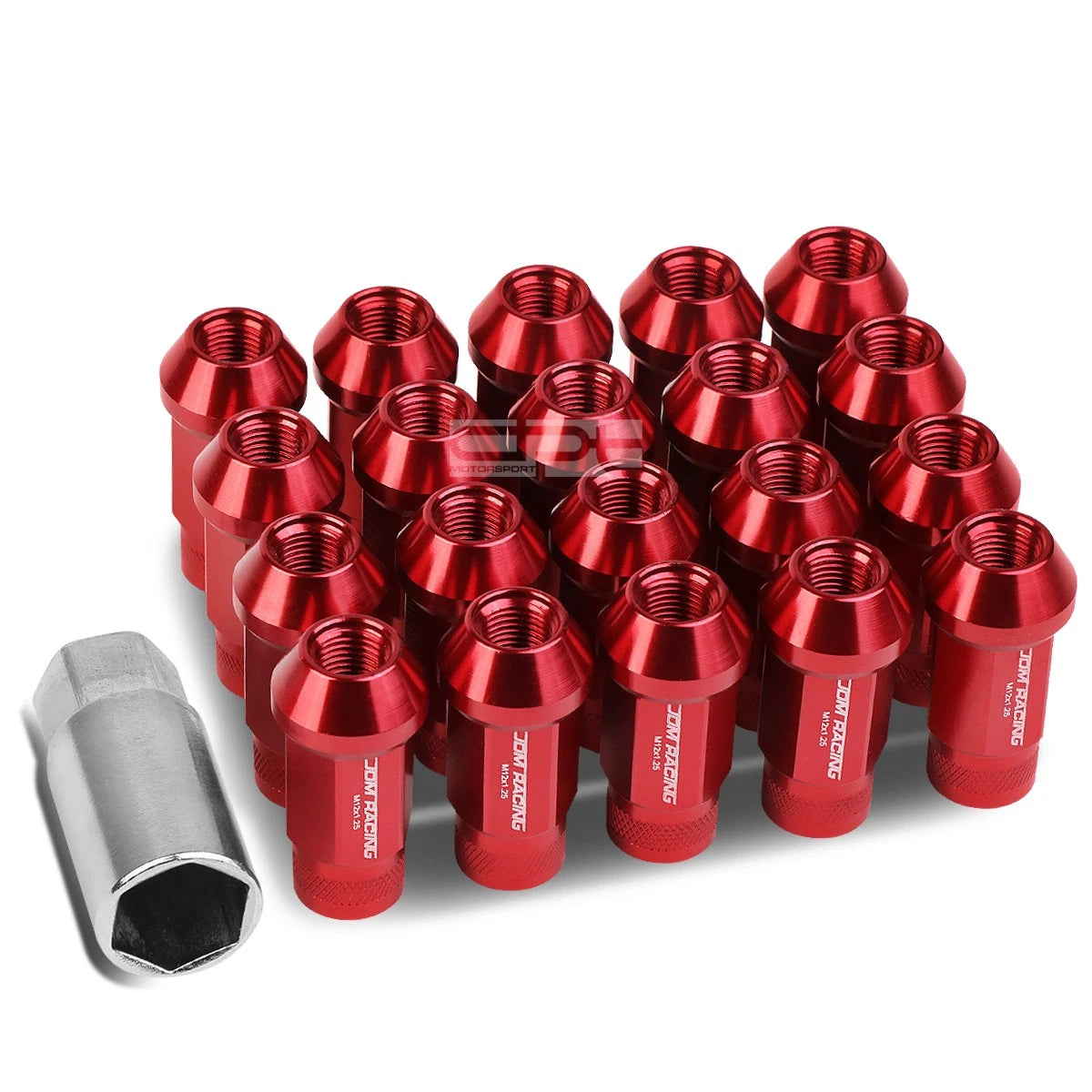 Open End M12x1.25 50mm Tall 25mm Od Red Aluminum Jdm Lug Nuts+adapter