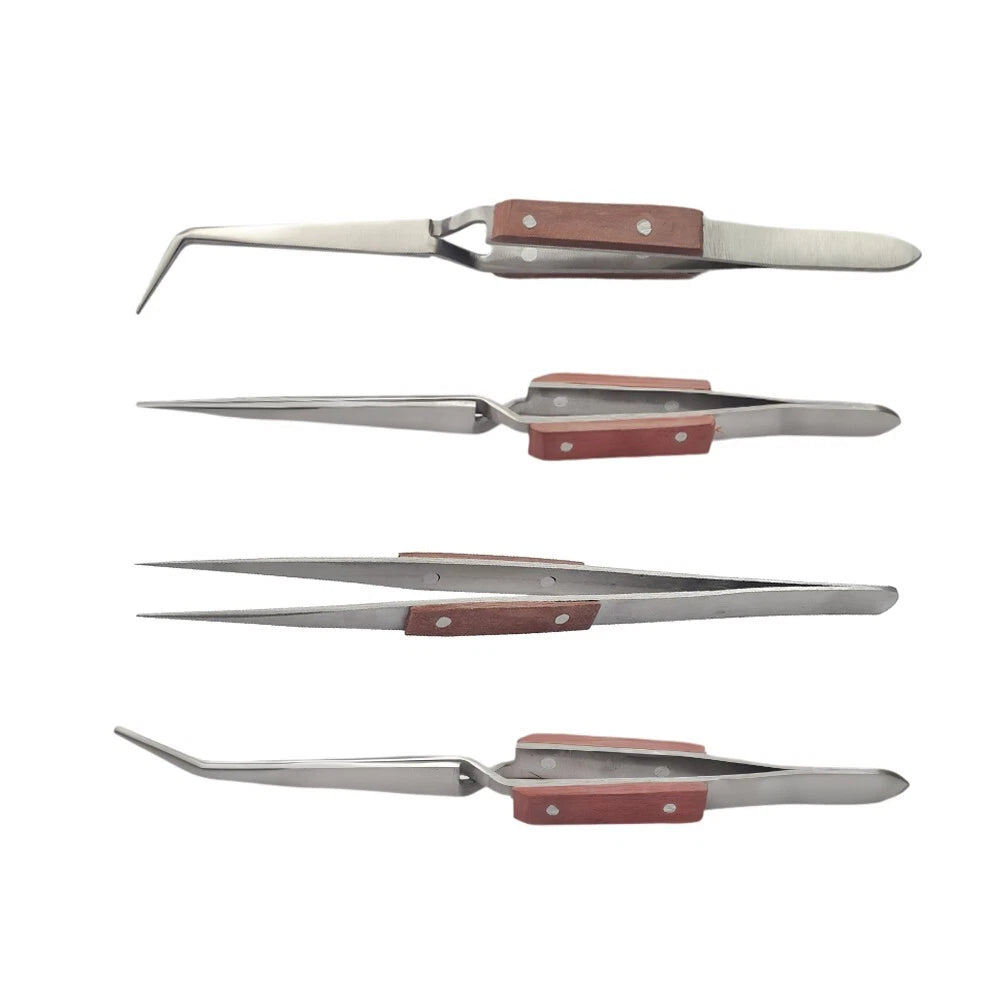 Tweezers Jewelry Soldering Fiber Grip Cross Locking Set Bent &