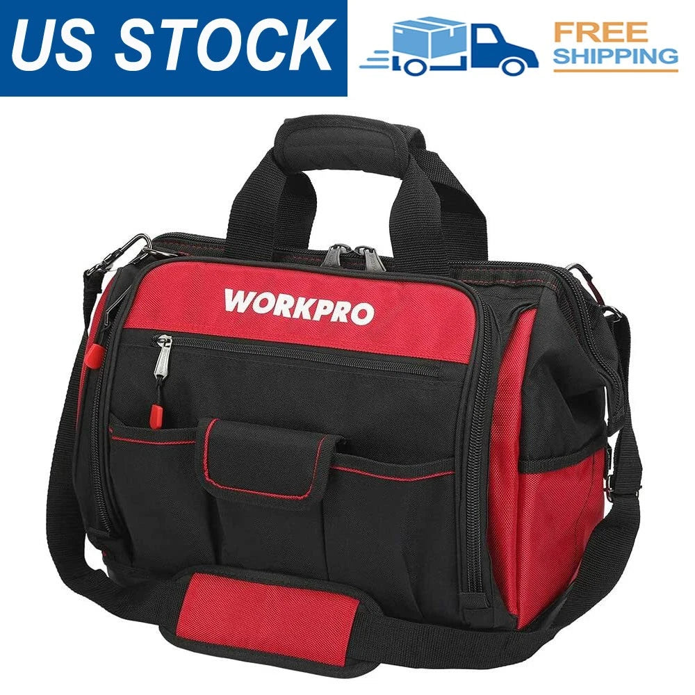 Workpro 16" Wide Mouth Tool Bag With Water Proof Rubber Base For Tool