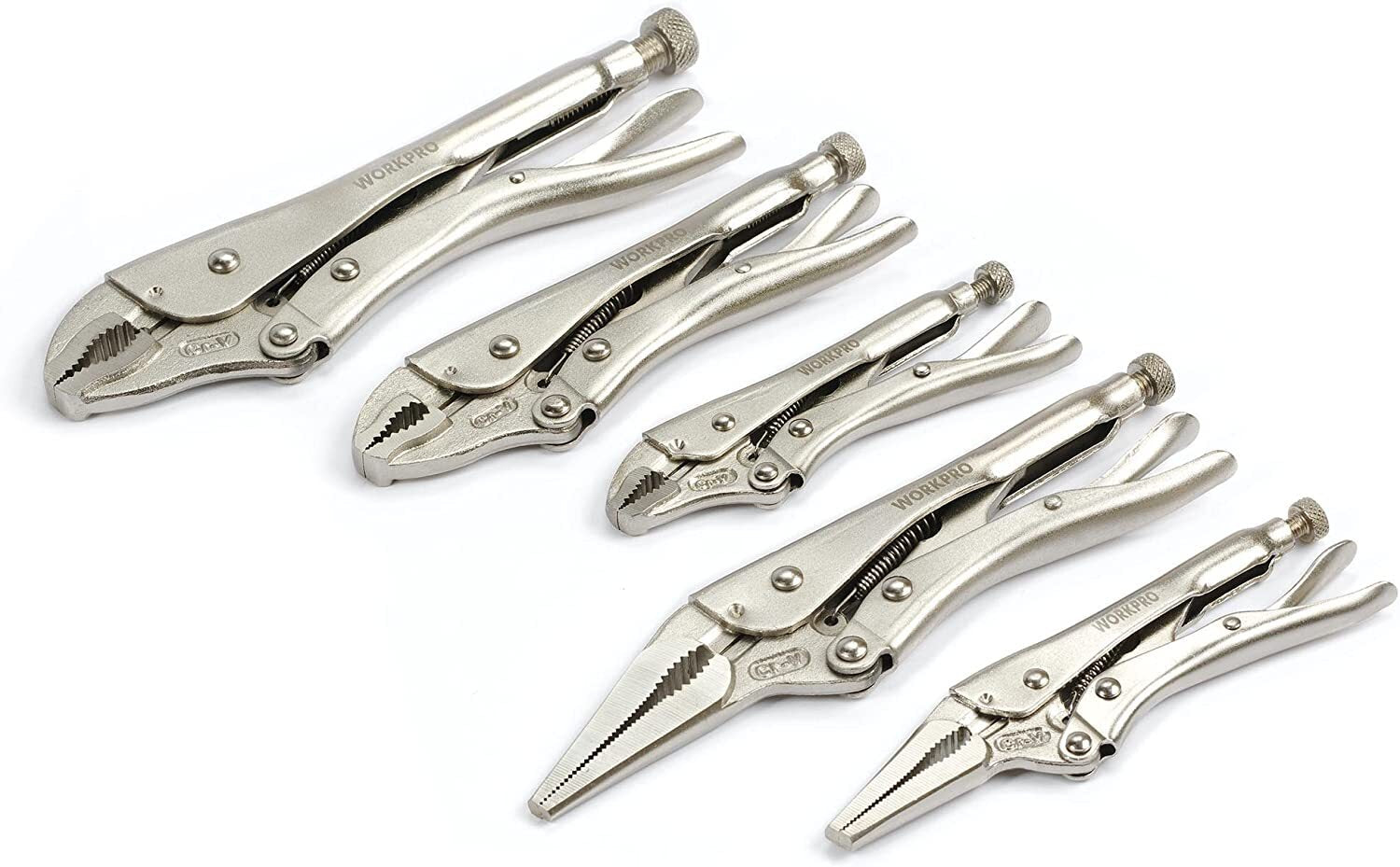 WORKPRO 5PC Locking Pliers Set 5/7/10" Curved Jaw Pliers 6.5/9" Long