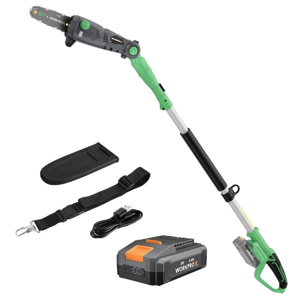 WORKPROX Cordless Pole Saw w/15 FT Max Reach 8" 20V 4.0Ah Electric Pole Chainsaw