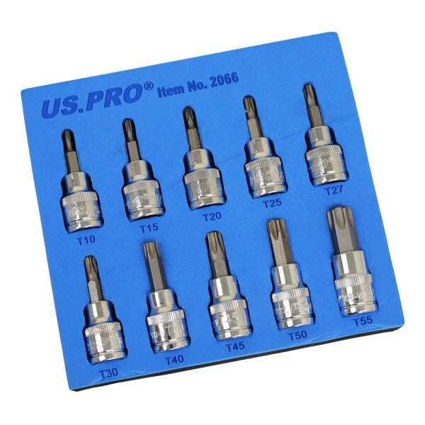 Us Pro Torx Bit Socket Set T10-t55 3/8 Drive Star Bits Ratchet Tool