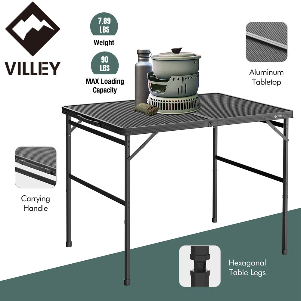 VILLEY Portable Camping Table 3 ft Grill Folding Table Lightweight