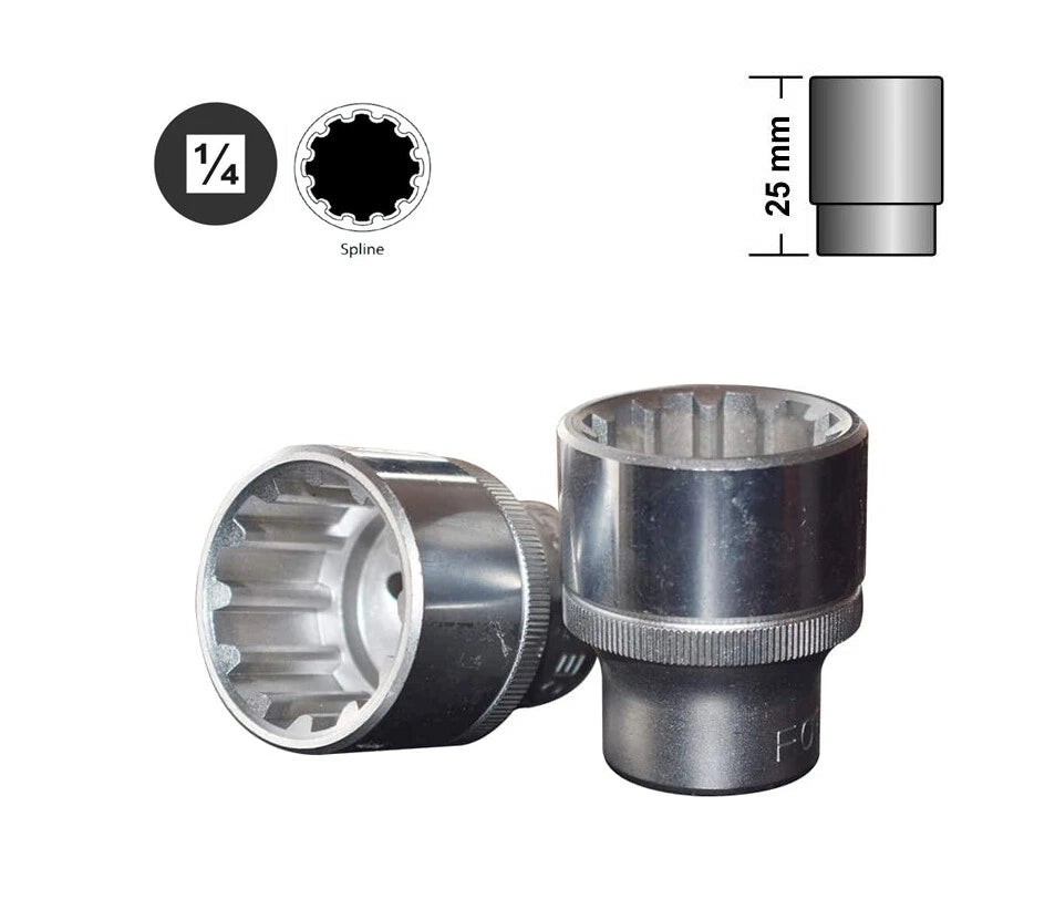 Force 1/4" Dr. 12pt Spline Female Socket Multi-tooth Gear Lock Profile