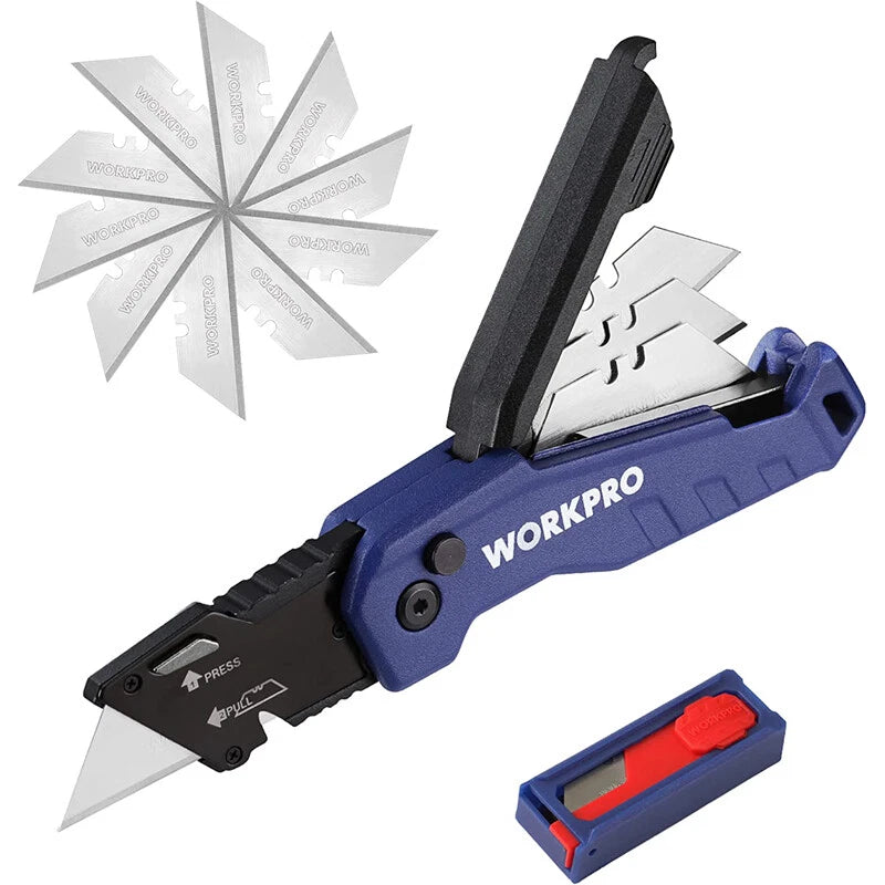 WORKPRO Heavy Duty Folding Utility Knife Box Cutter Pocket Knife w/13 Blades NEW