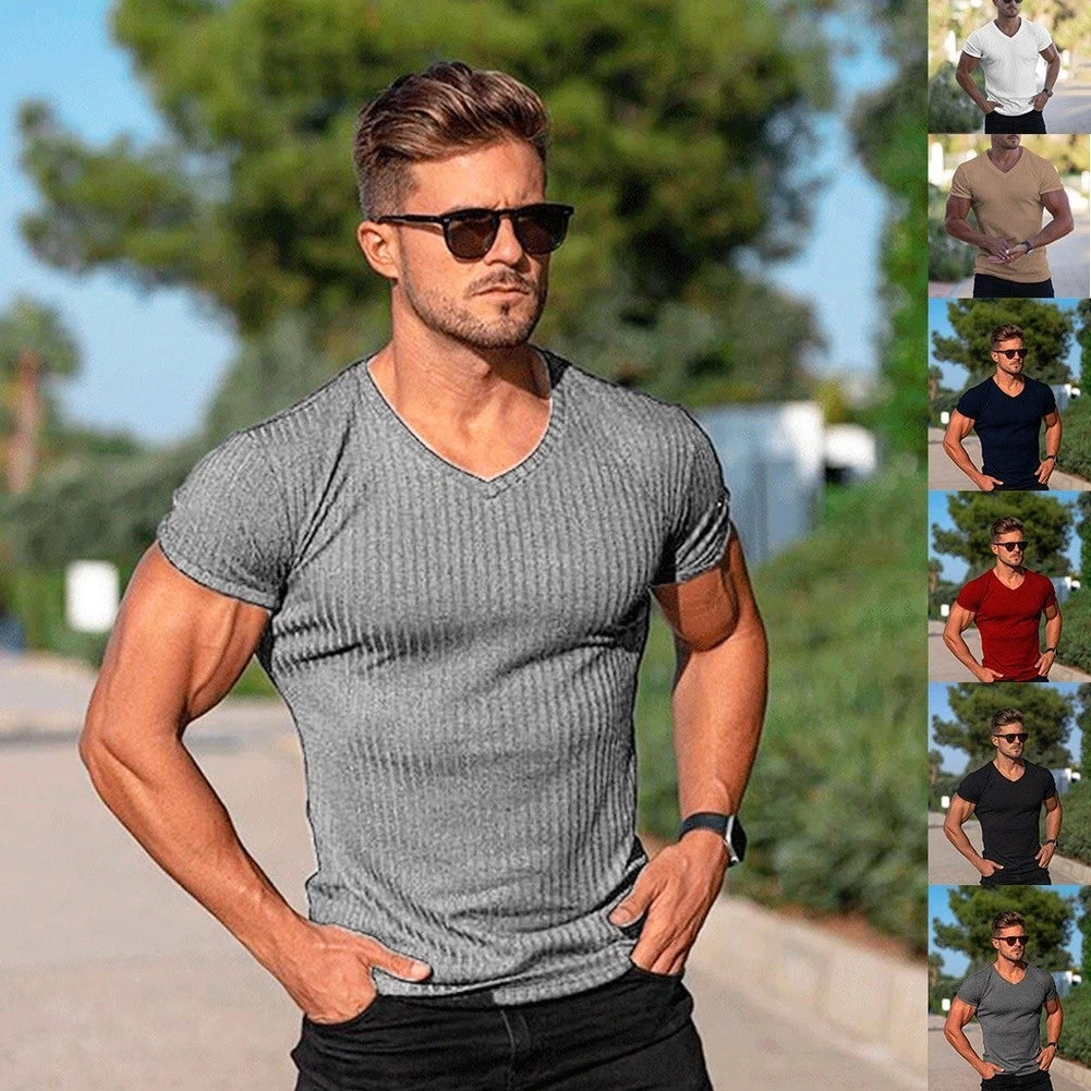 Men Summer V Neck For Slim Fit Polyester T Shirt For Gym Workout