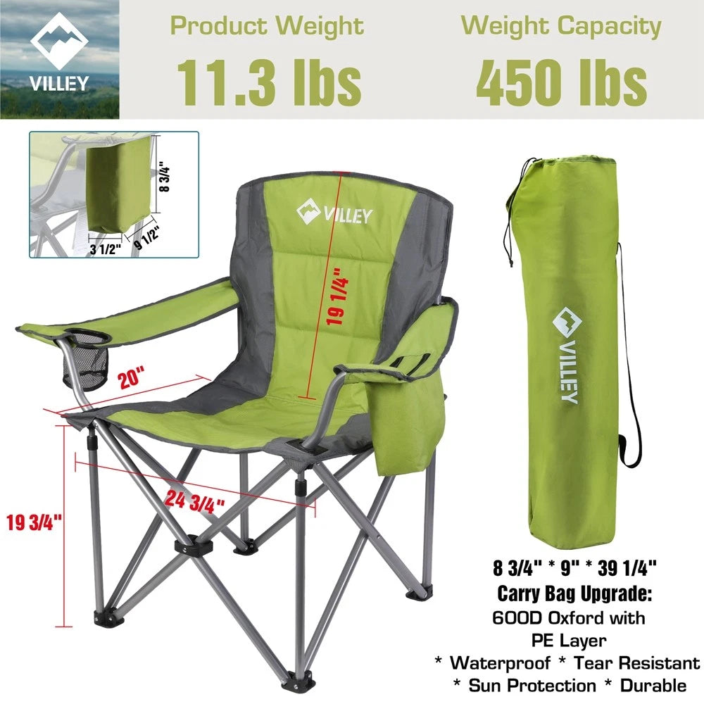 Villey Portable Oversized Camping Chair Heavy Duty Folding Chair