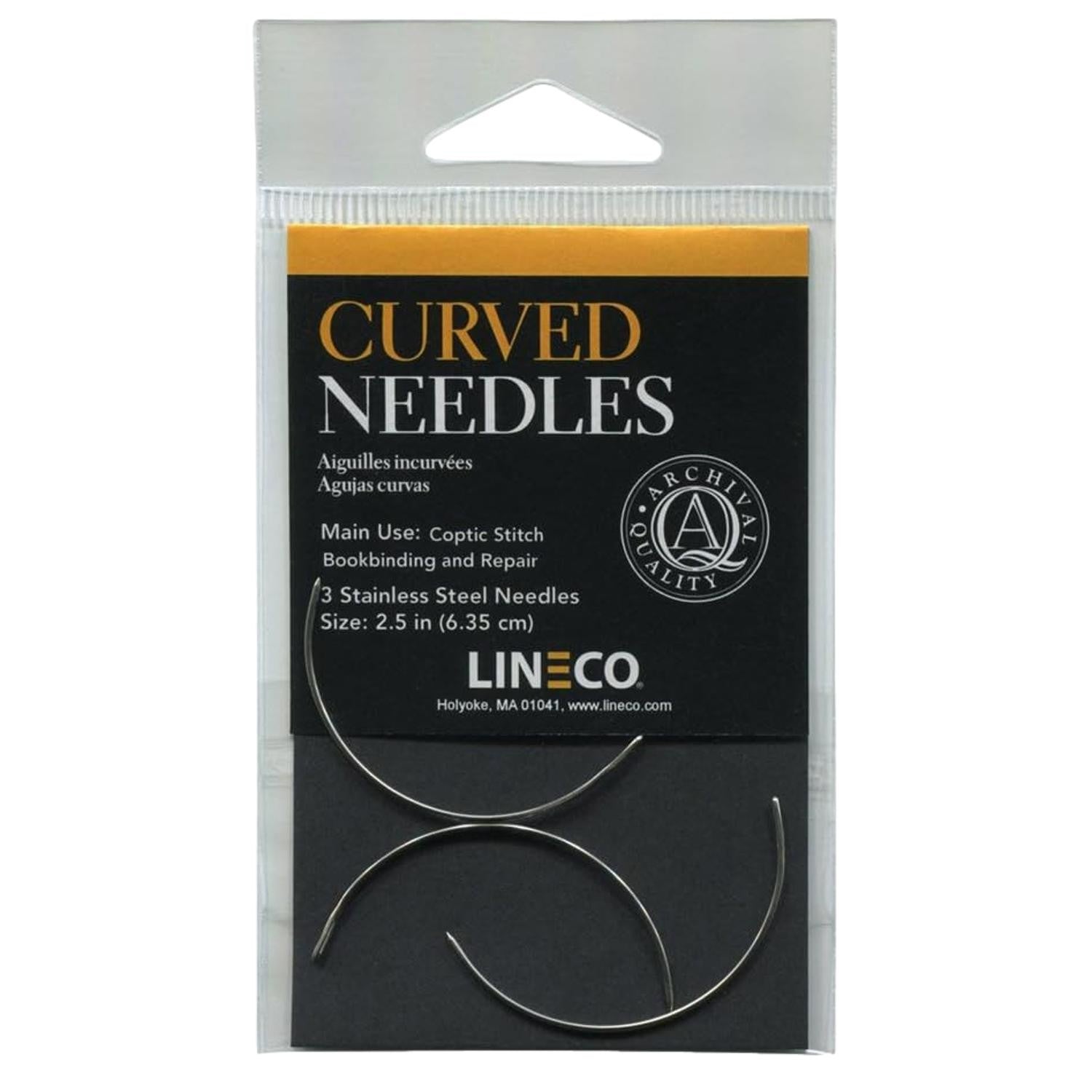 Lineco Curved Book Binding Needles Stainless Steel 2.5" (6.3cm) 3 Pack