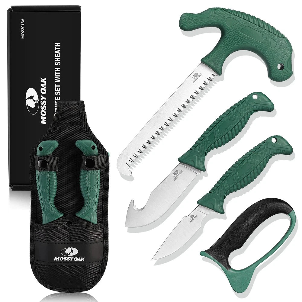 MOSSY OAK 4PC Hunting Knife Set Hunting Field Dressing Kit W/Sheath Perfect Gift