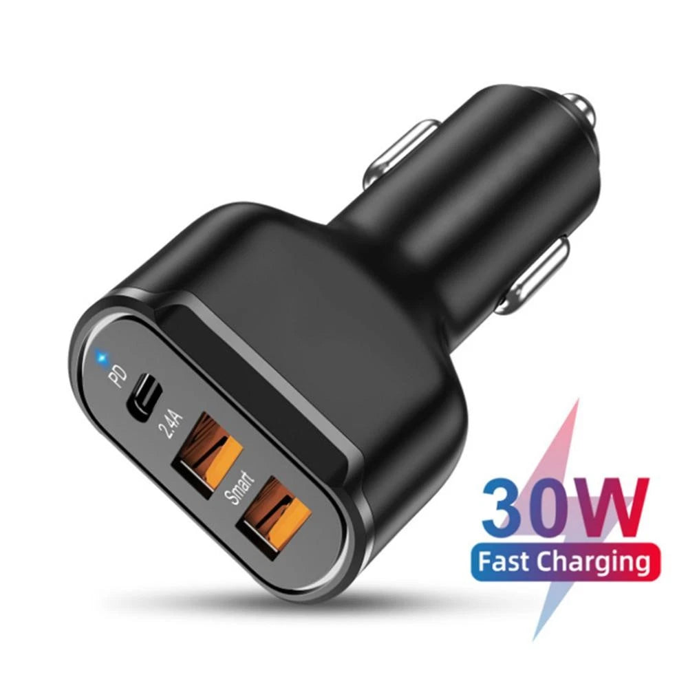 30W 4.8a Fast Car Charger 2x Usb+ Pd / Usb-c Cigarette Lighter