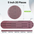 WORKPRO 20PC Sanding Discs 80/120/180/240<wbr/>/320Grits 5" Hook and Loop Sanding Disc