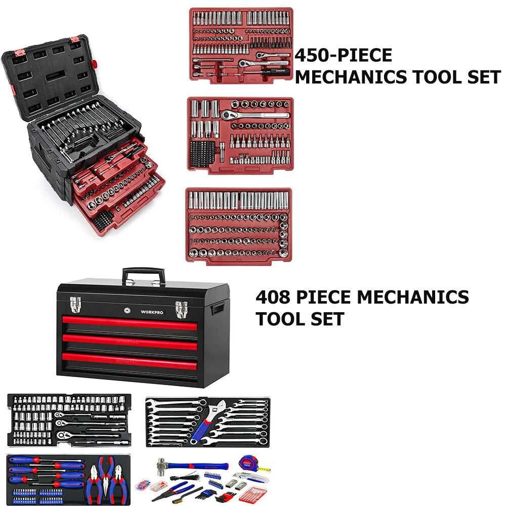Workpro / Mechanics Tool Set Metal Heavy Duty Case Box Chrome