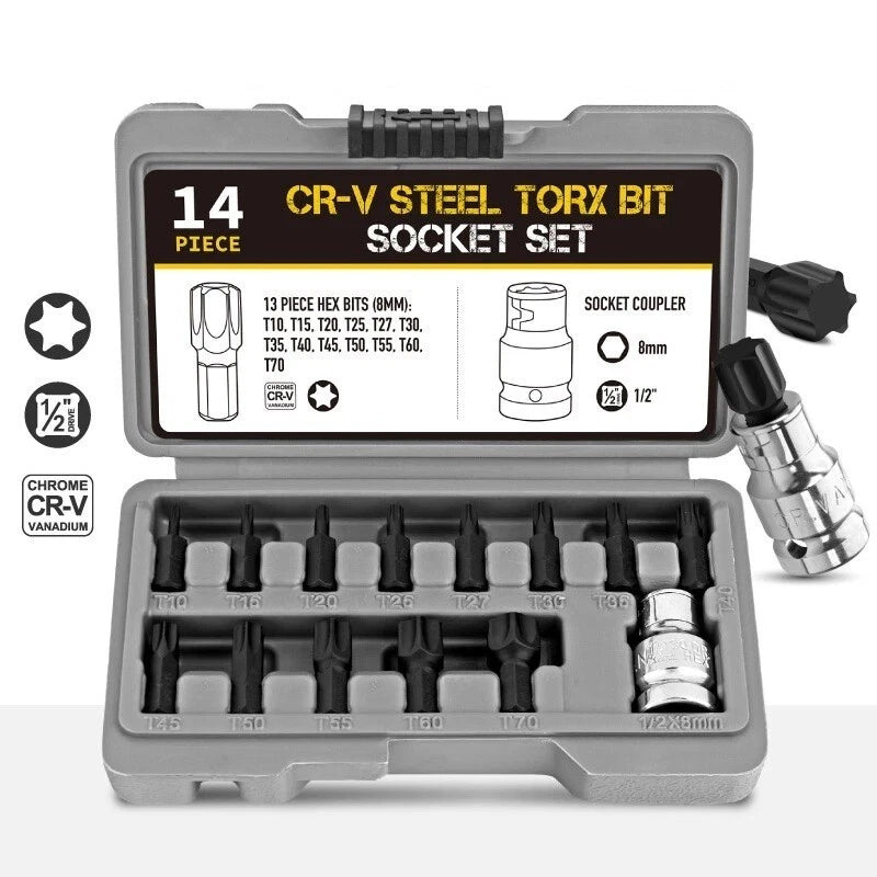 Torx Star Key 1/2" Dr Socket Bits Set: | Built Supply Co