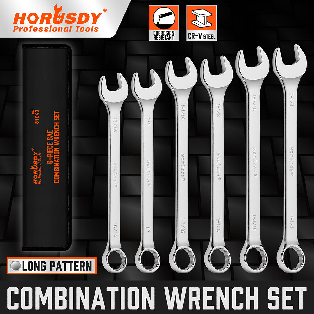 6PC Extra Long Large Wrench Set Ring Open Ended Combo Spanner with
