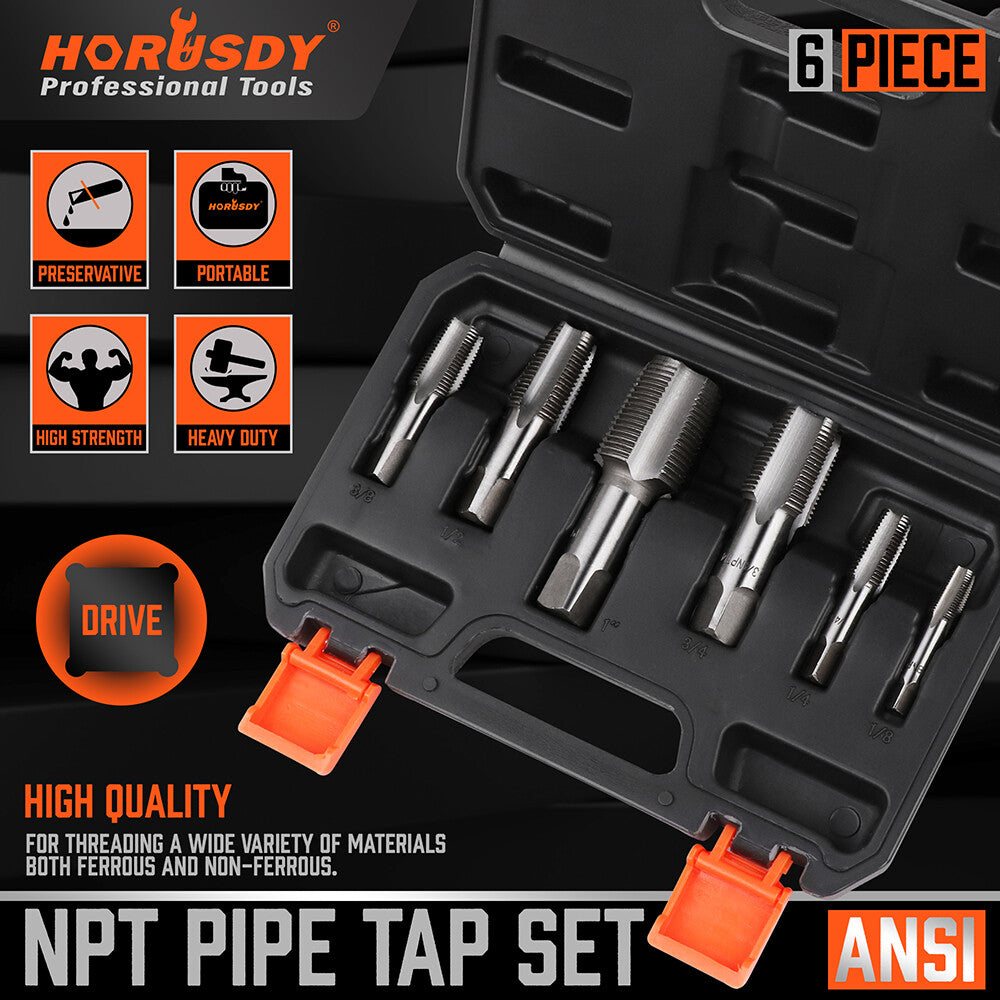 6 Pcs NPT Pipe Tap Set 1" to 1/8" Carbon Steel by Unbranded