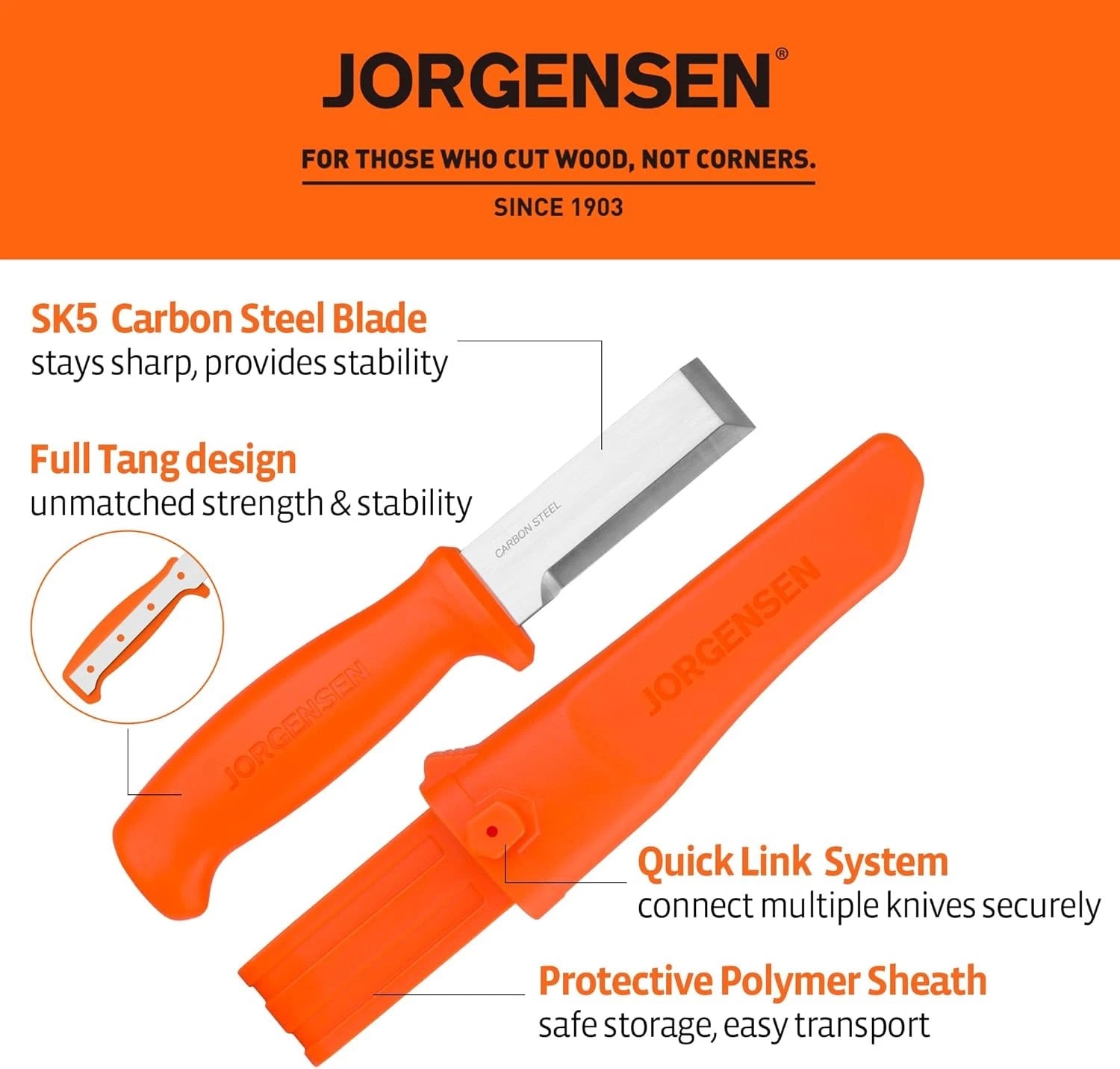 Jorgensen 2-in-1 Wood Chisel Knife Sk5 Carbon Steel Blade W/sheath