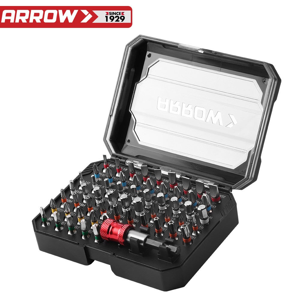 Arrow 59PCS 1/4" S2 Steel Screwdriver Bit Set Magnetic Bit Holder &