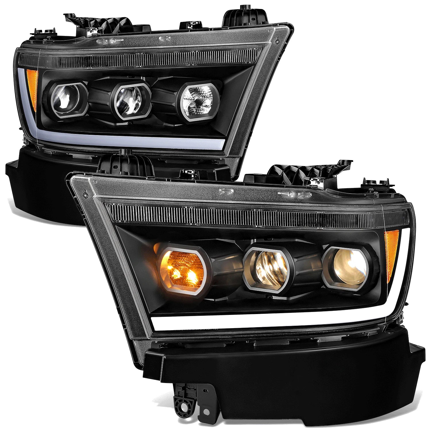 Fit 19-24 Ram 1500 Factory Style Black Housing Amber Corner Projector